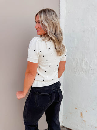 Kali Polka Dot Knit Top-White