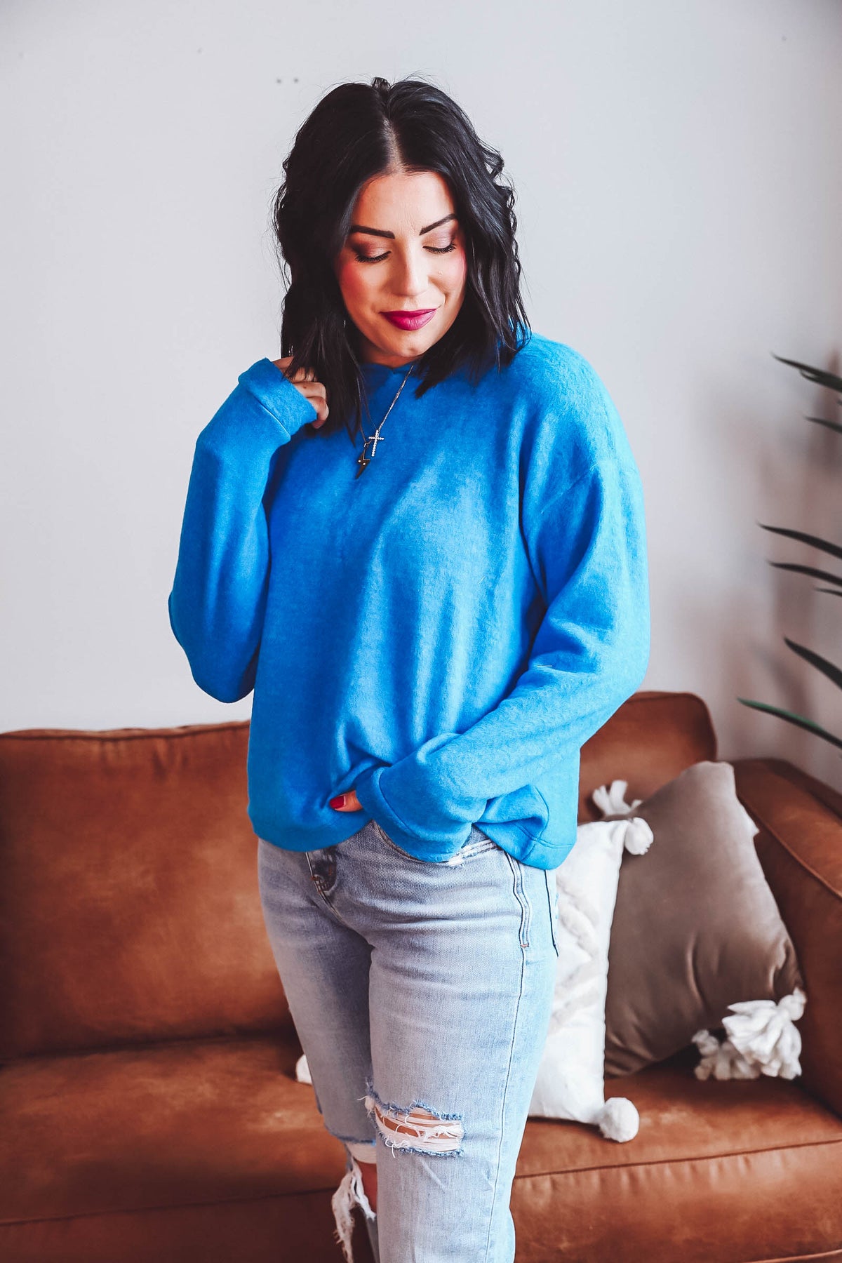 Jenna Hooded Sweater-Ocean Blue