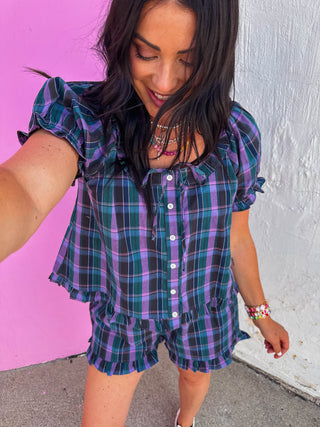 On My Mind Plaid Set-Teal/Navy