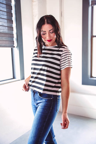 Kinley Striped Tee-Black/White