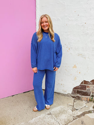 Morning Ease Striped Pants-Royal Blue