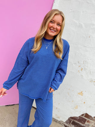 Morning Ease Striped Top-Royal Blue