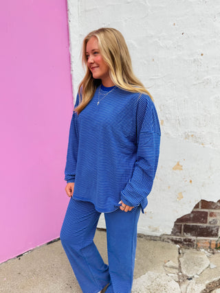 Morning Ease Striped Top-Royal Blue