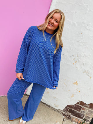 Morning Ease Striped Pants-Royal Blue