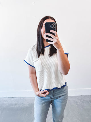 Haley Knit Top-Off White/Blue