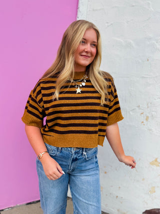 Charlie Striped Sweater-Mustard/Chocolate