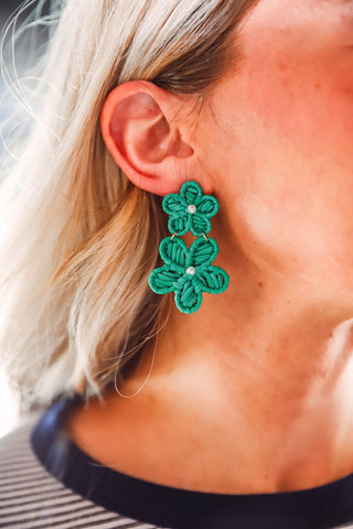 Green Paper Double Flower Earrings