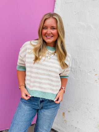 Charlie Striped Sweater-Oatmeal/Mint