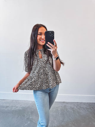 Whitney Leopard Tie Top