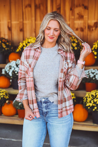 Brooke Plaid Top-Blush