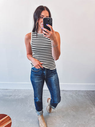 Maddie Striped Tank-Cream/Black