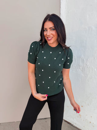 Kali Polka Dot Knit Top-Hunter Green