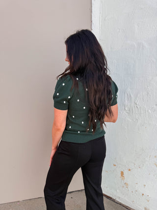 Kali Polka Dot Knit Top-Hunter Green