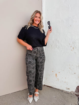 Serena Floral Pants-Charcoal