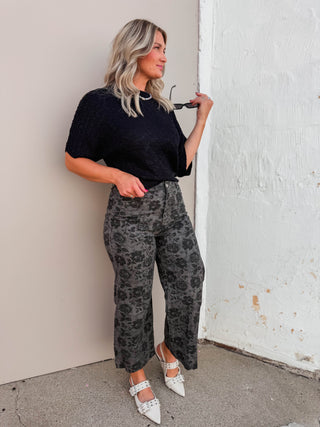 Serena Floral Pants-Charcoal
