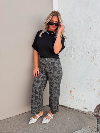 Serena Floral Pants-Charcoal