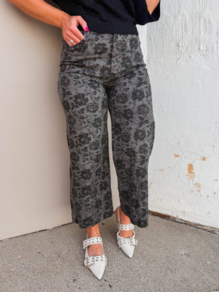Serena Floral Pants-Charcoal