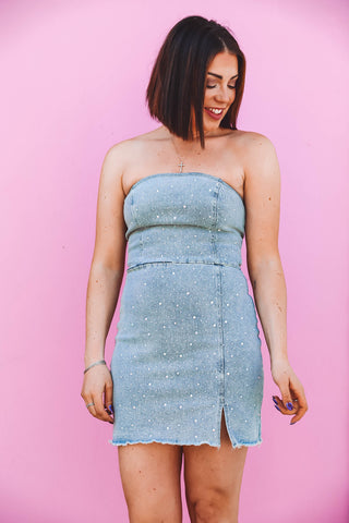 Kacey Rhinestone Denim Mini Dress