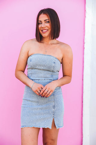 Kacey Rhinestone Denim Mini Dress