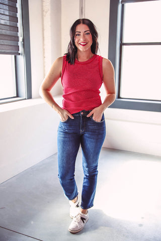 Emerie Striped Tank-Red