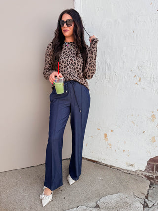 Traci Wide Leg Pants-Dark Denim