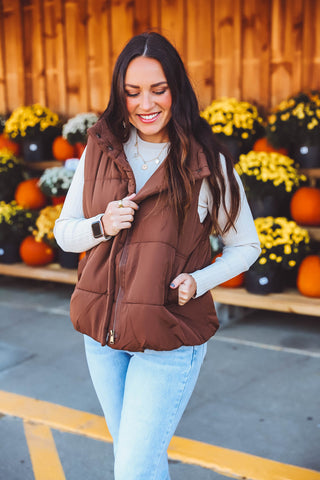 Kensie Puffer Vest-Brown