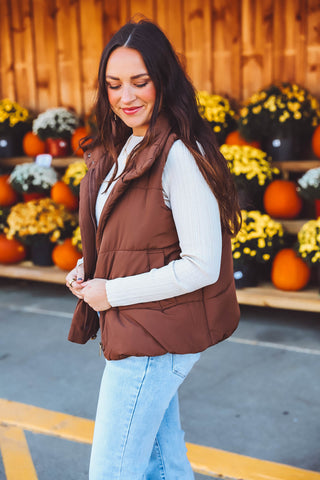 Kensie Puffer Vest-Brown