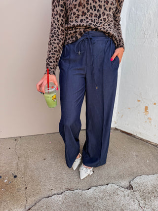 Traci Wide Leg Pants-Dark Denim