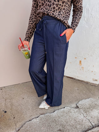 Traci Wide Leg Pants-Dark Denim
