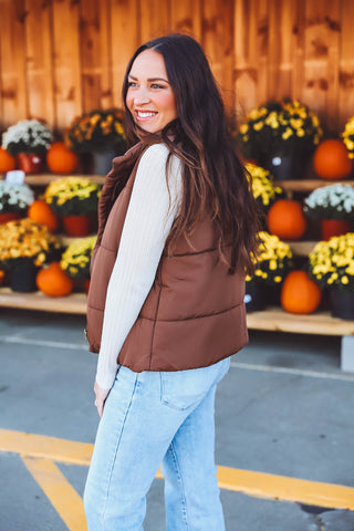 Kensie Puffer Vest-Brown