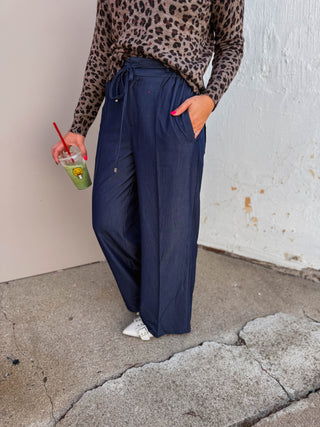 Traci Wide Leg Pants-Dark Denim