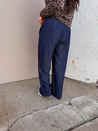 Traci Wide Leg Pants-Dark Denim