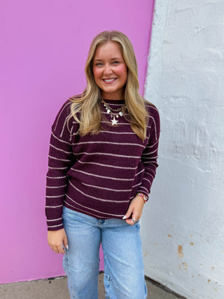 Kelsey Striped Sweater-Dark Plum