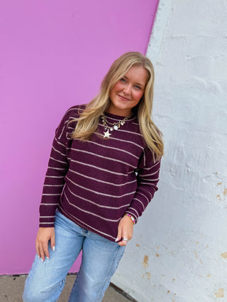 Kelsey Striped Sweater-Dark Plum