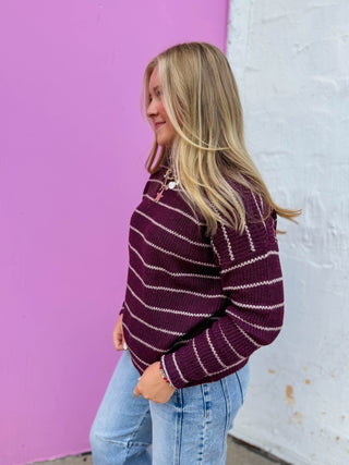 Kelsey Striped Sweater-Dark Plum