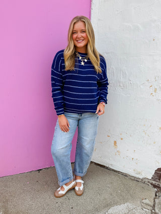 Kelsey Striped Sweater-Light Navy