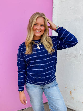 Kelsey Striped Sweater-Light Navy
