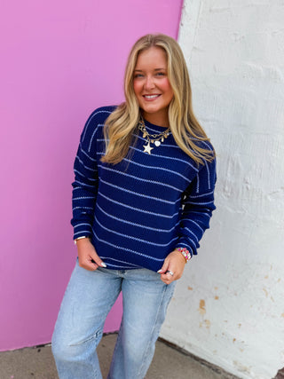 Kelsey Striped Sweater-Light Navy