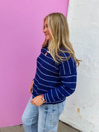 Kelsey Striped Sweater-Light Navy