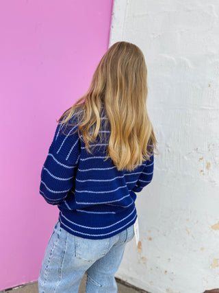 Kelsey Striped Sweater-Light Navy