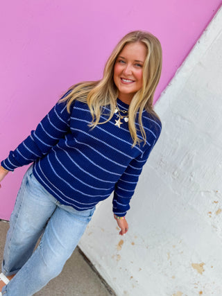 Kelsey Striped Sweater-Light Navy