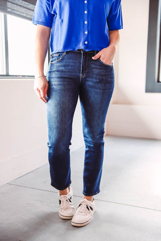 Maddie Mid Rise Straight Leg Denim