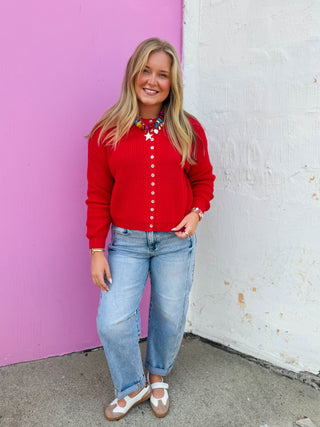 Delaney Cardigan-Red