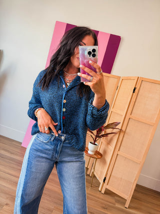 Rae Striped Cardigan-Black/Blue