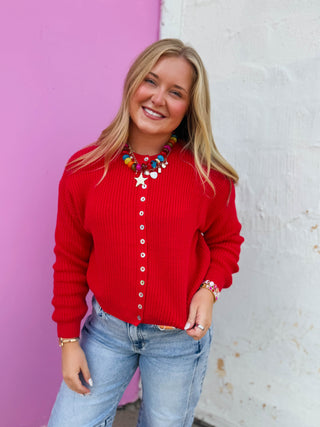 Delaney Cardigan-Red