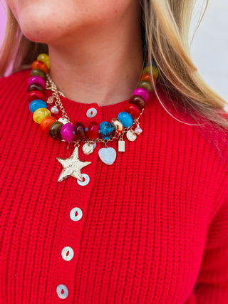 Sugar Beads Necklace-Multi Red