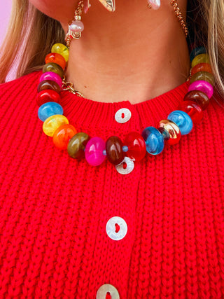 Sugar Beads Necklace-Multi Red