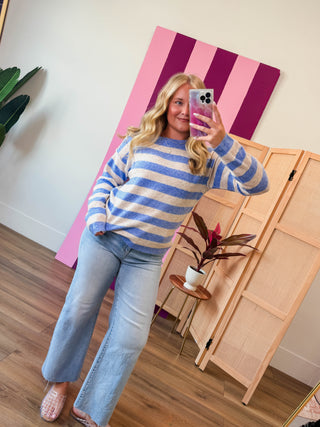 Carmen Striped Sweater-Light Blue