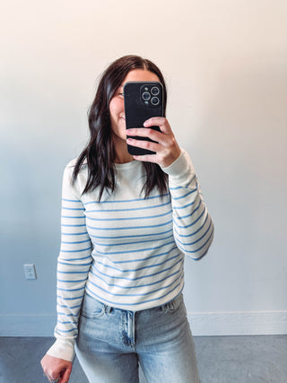 Kayla Striped Sweater-Ivory/Chambray