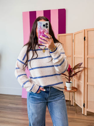 Liam Striped Sweater-Royal Blue